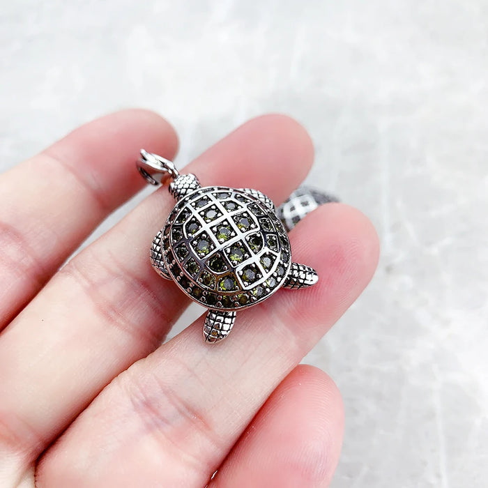 925 Sterling Silver Green Turtle Pendant Fashion Jewelry Gift For Women & Men