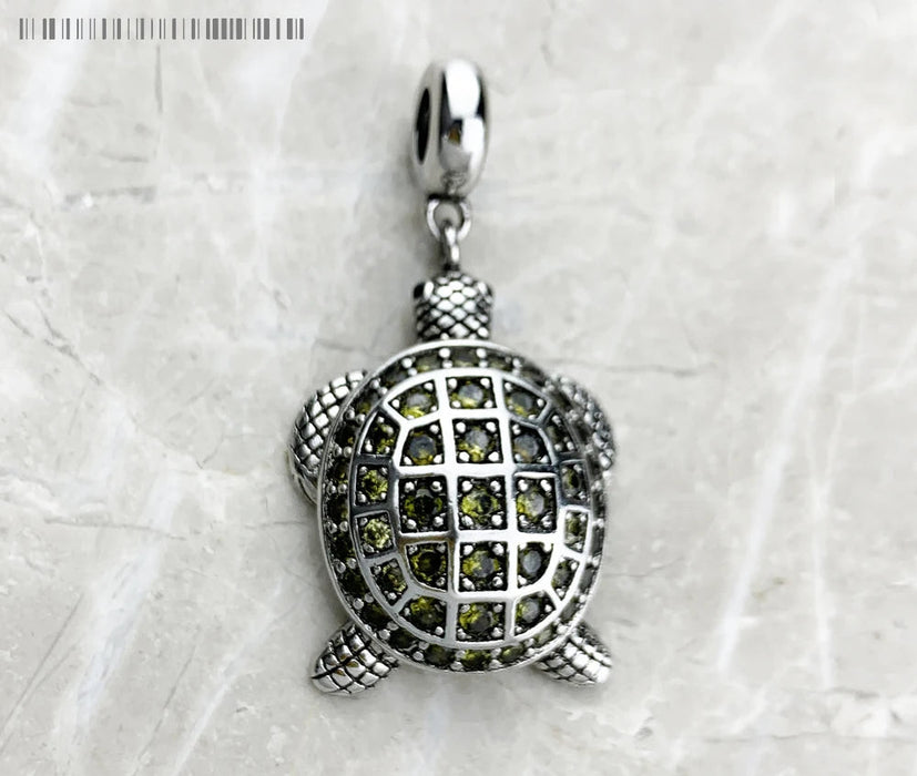 925 Sterling Silver Green Turtle Pendant Fashion Jewelry Gift For Women & Men