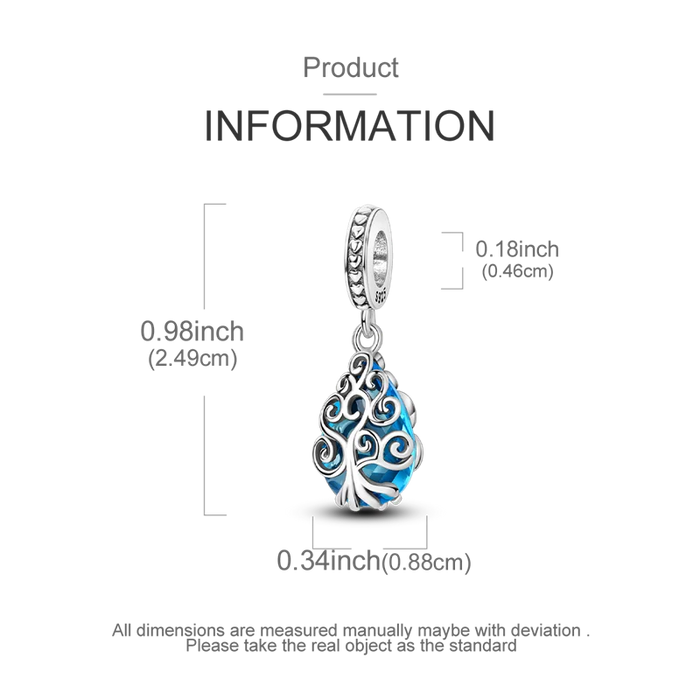 925 Sterling Silver Water Drop & Tree Of Life Pendant Fits Bracelet / Necklace Diy Gift