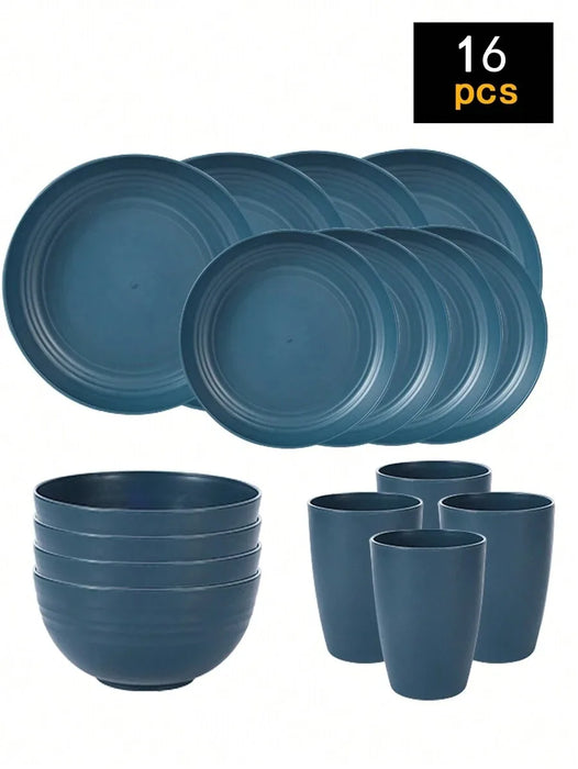 4 / 16 / 24 Piece Reusable Plastic Tableware Set For Family Picnics & School Supplies