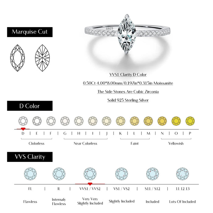 925 Sterling Silver 0.5Ct Moissanite Diamond Ring For Women