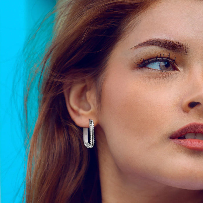 925 Sterling Silver Zirconium U Shaped Earrings Fits Charms Fashion Jewelry Gift