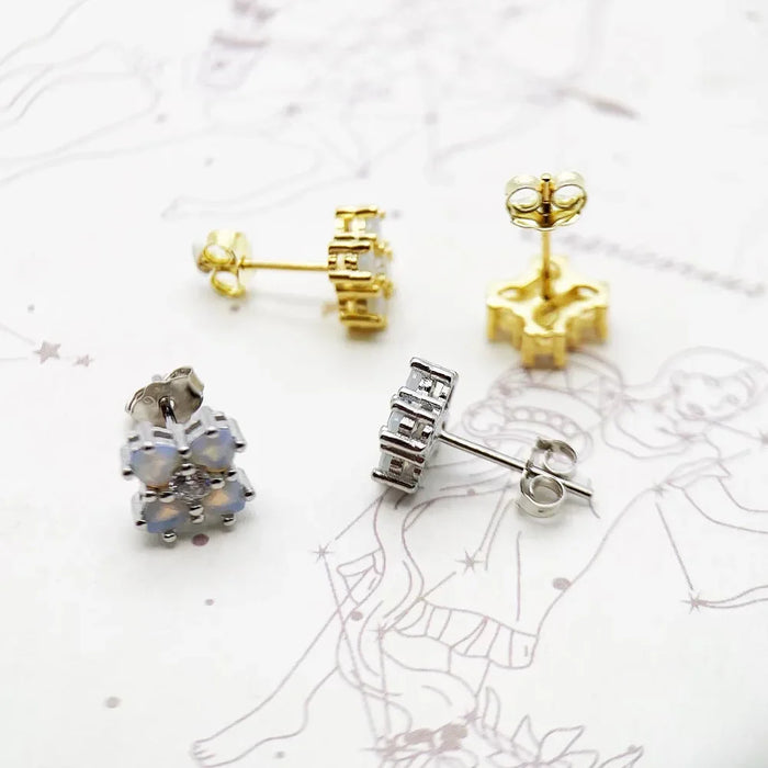 925 Sterling Silver Colourful Stone Flower Ear Studs