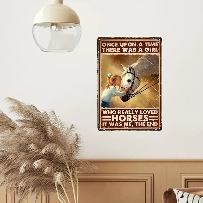 Happy Life Girl With Horse Retro Sign For Bar Or Cafe Wall Decor