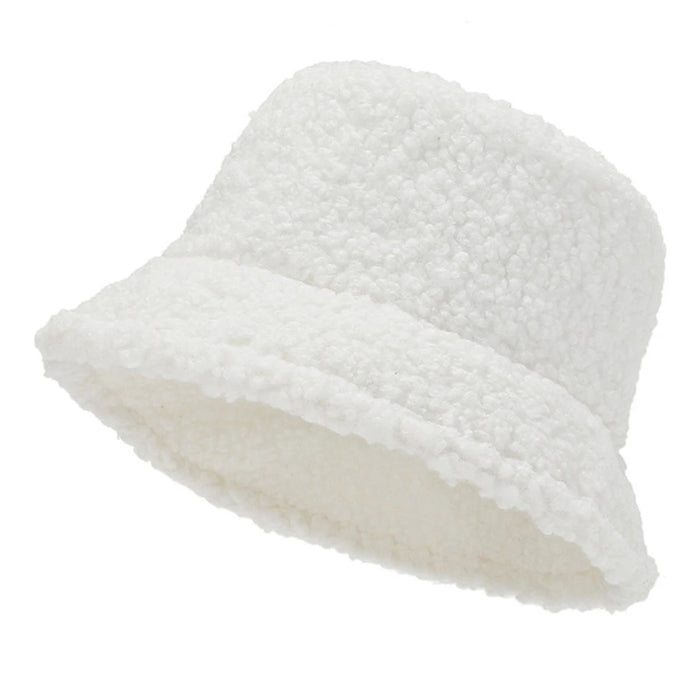 Solid Color Lambhair Bucket Hat Warm & Stylish Fishermen Cap