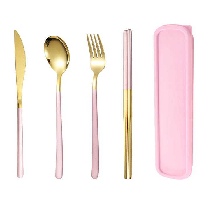 4 Piece Stainless Steel Tableware Set For Students Portable Cutlery Kit