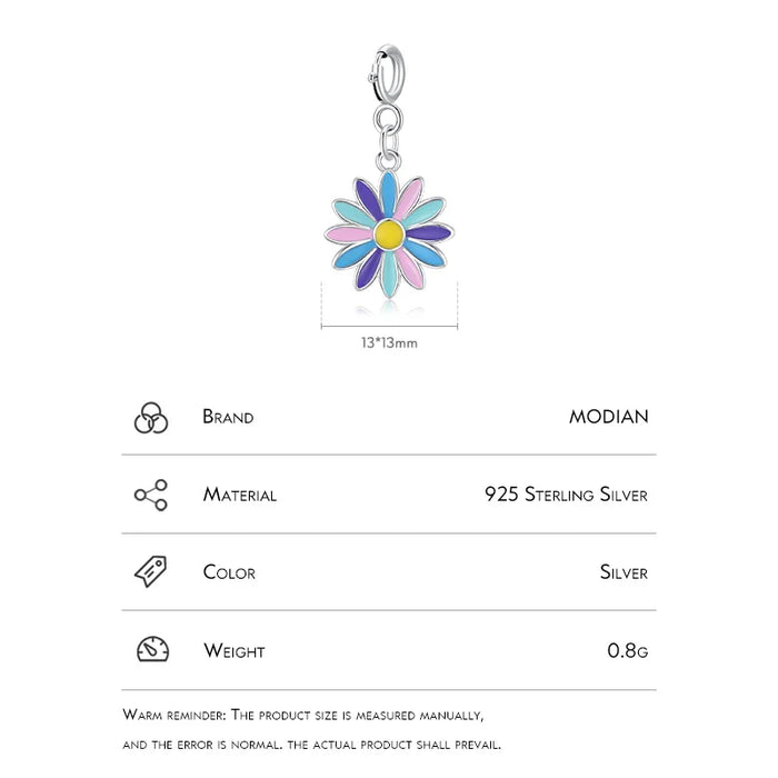 925 Sterling Silver Colourful Enamel Flower Pendant For Women Diy Bracelets & Necklaces