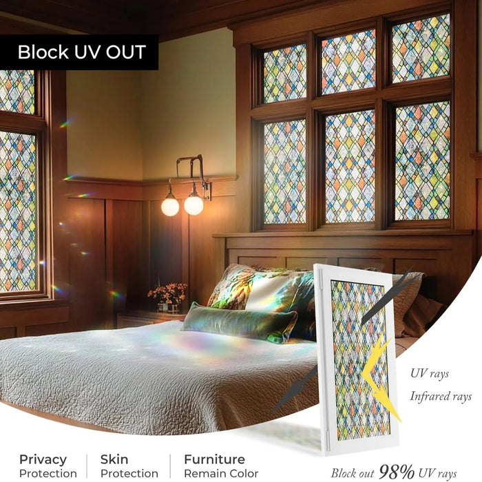 Decorative Stained Glass Window Film - Removable Static Cling Covering For Privacy And Sun Blocking
