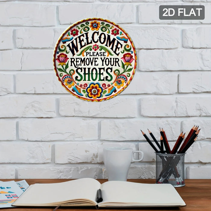Welcome Please Remove Shoes 2D Flat Aluminum Wall Decor 7.8X7.8 Inch