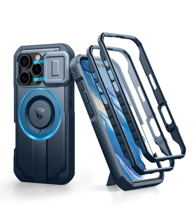 For Iphone 16 Pro Magsafe Rugged Armor Shockproof Case With Built-In Sliding Camera Case Built-In Screen Protector Holder