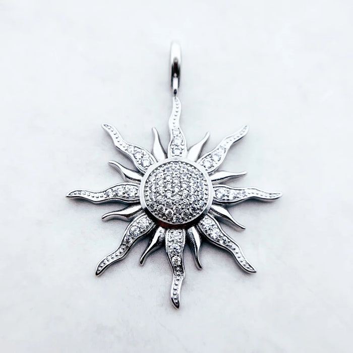 925 Sterling Silver Sun Pendant With White Cz Fashion Jewelry For Men & Women European Charm Accessory Gift