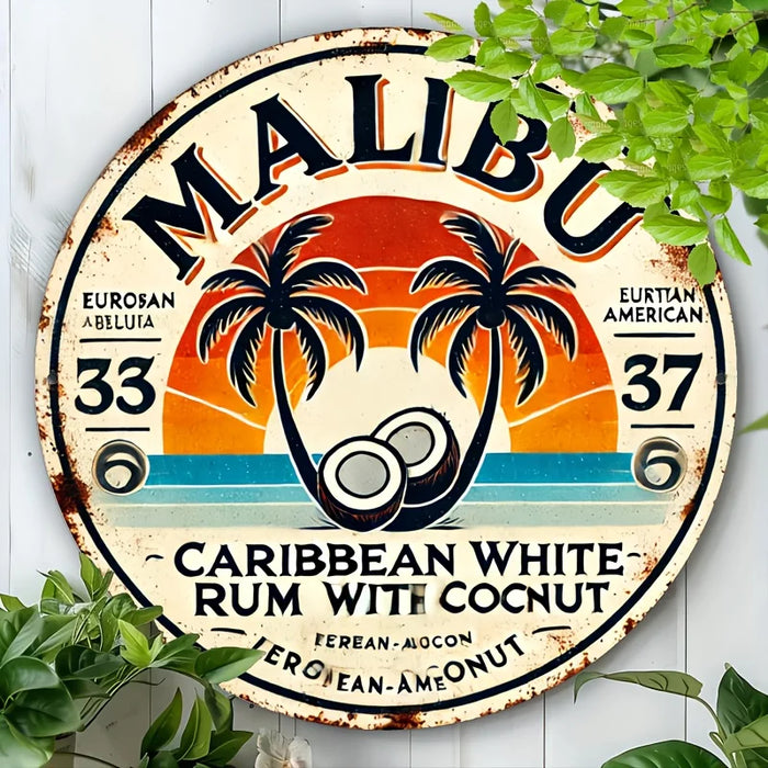 Retro Malibu Rum Wall Sign Tropical Palm Tree Design For Home Or Bar