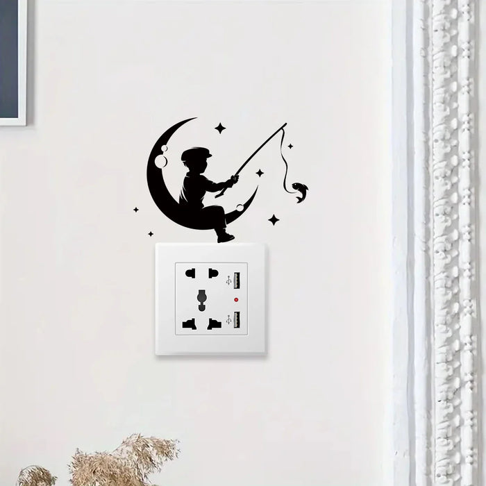 Removable Moon Fishing Wall Stickers For Room Decor