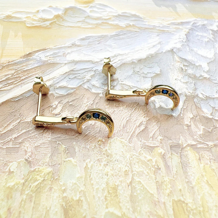 925 Sterling Silver Bohemian Golden Drop Earrings For Women Royalty Moon