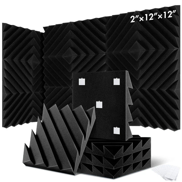 6 / 12 / 24 Pieces Black Diamond Groove Acoustic Foam Wall Panels Soundproof Studio Wedge Tiles