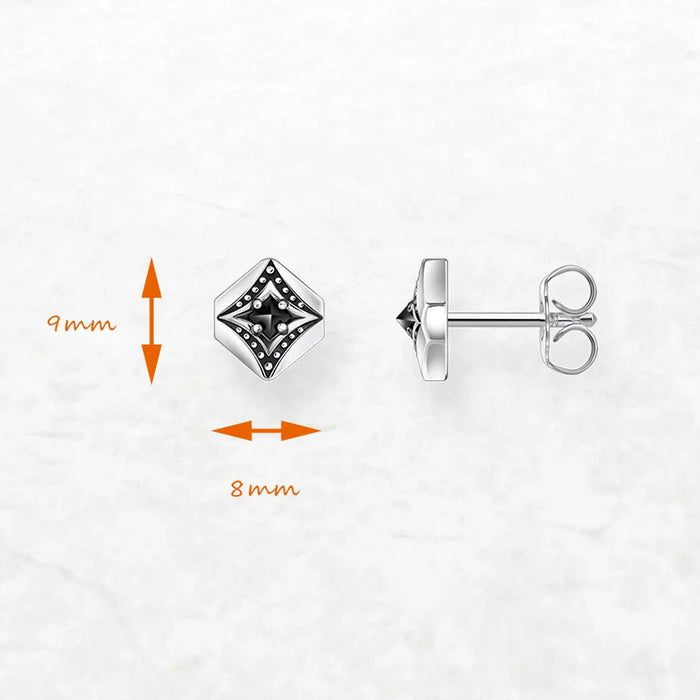 925 Sterling Silver Vintage Rhombus Ear Studs Unisex Gift
