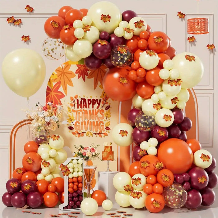 193Pcs Fall Themed Parties Decorated With Balloons And Maple Leaf Decorations For Dances Cocktail Parties And Thanksgiving