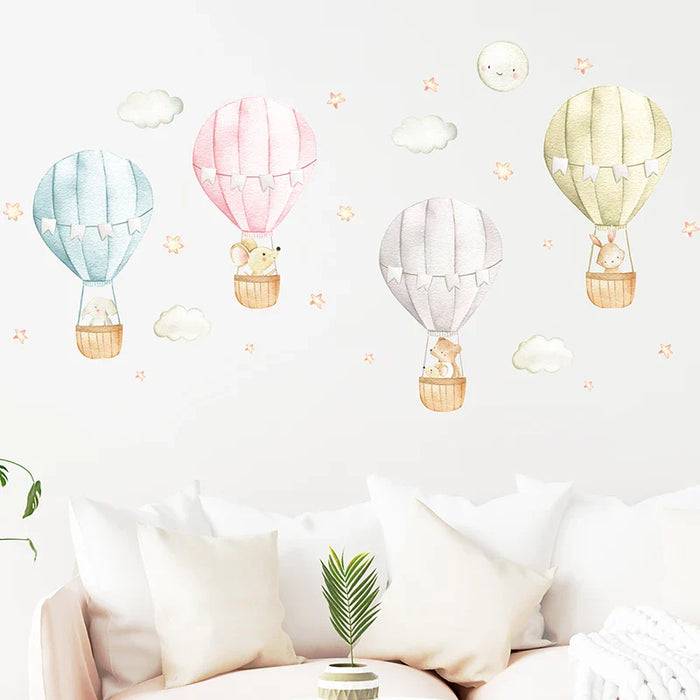 4Pc Watercolour Hot Air Balloon Wall Stickers For Kids Room Decor