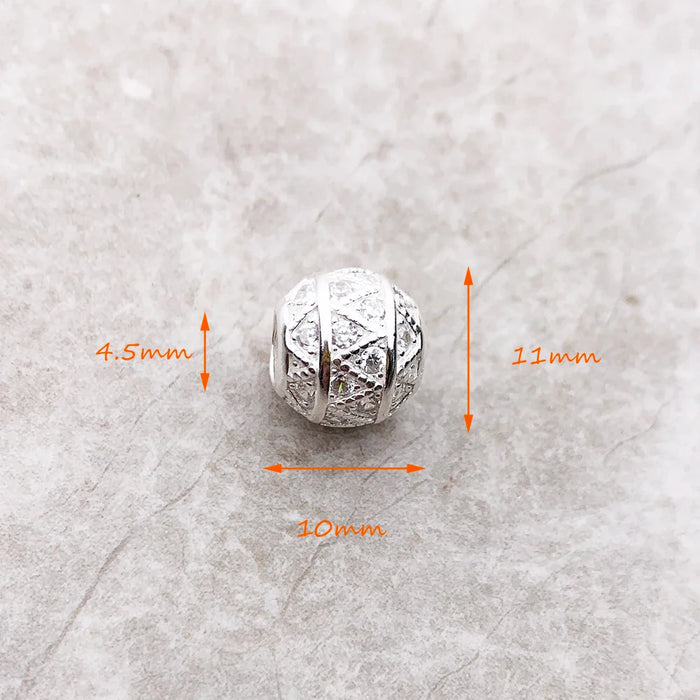 925 Sterling Silver Zig Zag Bead Ball Charm For Women Diy Fine Jewelry Gift