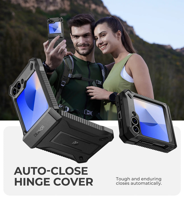 For Samsung Galaxy Z Flip 6 Hinge Protection Dual Layer Rugged Shockproof Full-Body Protective Case With Kickstand