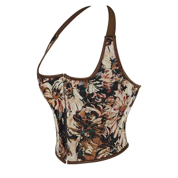 Fishbone Halter-Strap Vest Tank Crop Top Women Deep V Neck Backless Corset Bustier Body Shapewear