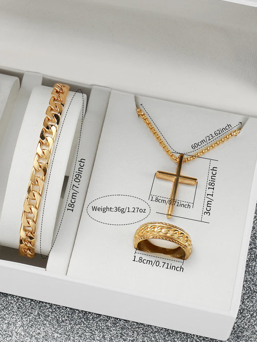 4 Piece Gold Steel Analog Mens Watch Set - Without Box