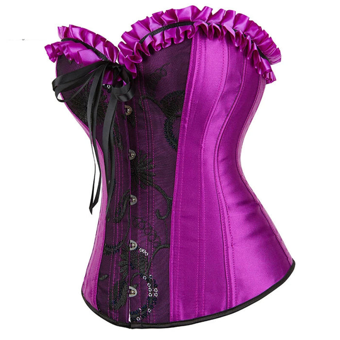 16-Busk Closure Lavender Purple Sequined Overbust Corselet Plus Size Lace-Up Women Corset Top