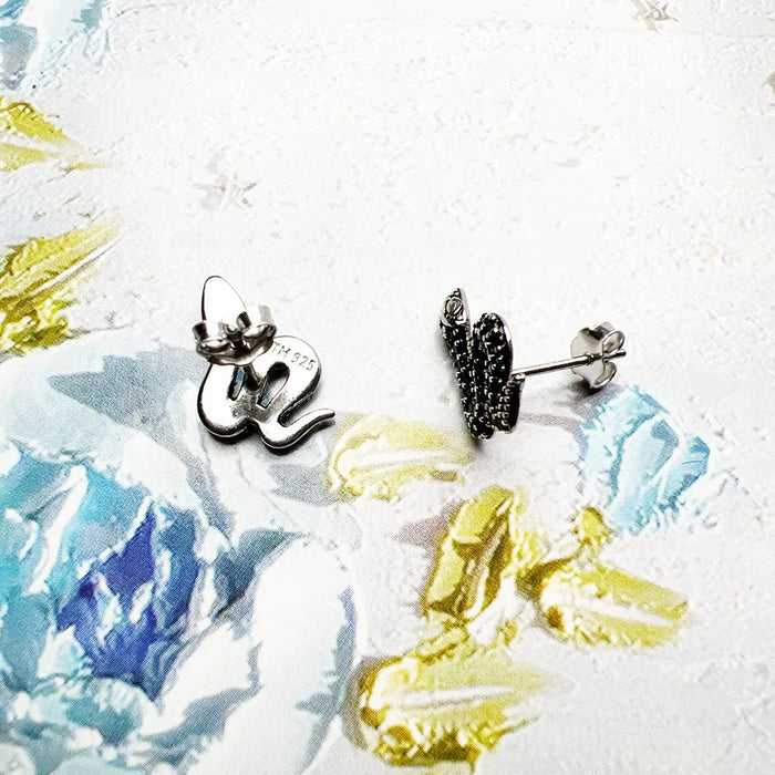 925 Sterling Silver Vintage Snake Stone Earrings