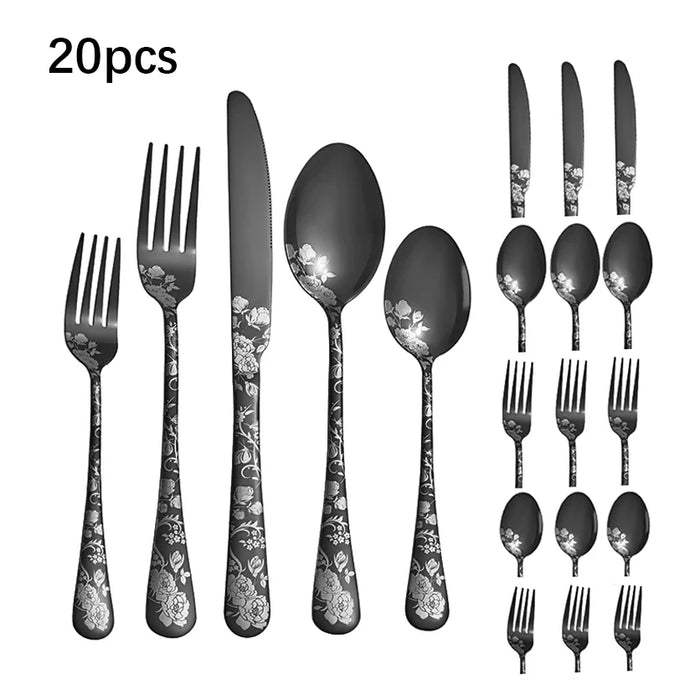 5 / 20 Piece Printed Stainless Steel Tableware For Hotels Western Steak Knife And Fork