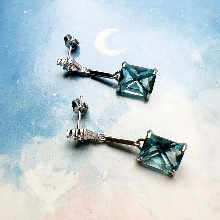925 Sterling Silver Square Aquamarine Drop Earrings For Women