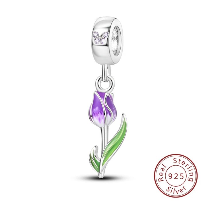 925 Sterling Silver Tulip Butterfly Pendant Fits Bracelets Diy Jewelry For Women
