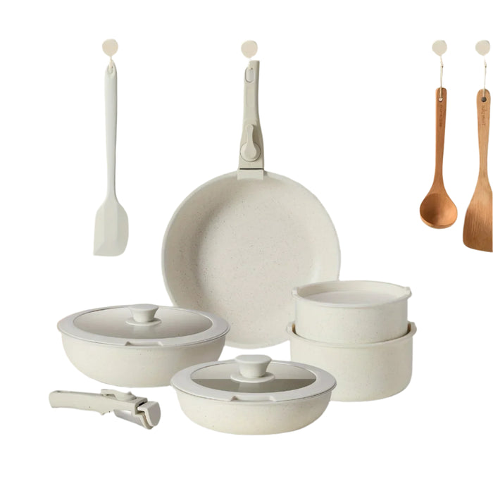 12 Piece Nonstick Induction Cookware Set With White Granite Finish