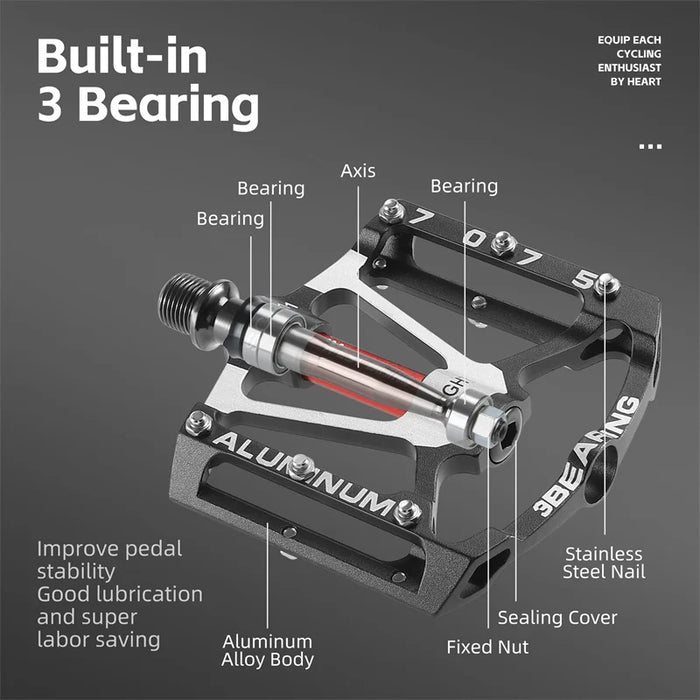 Anti Slip Aluminum Bike Pedals 3 Bearings