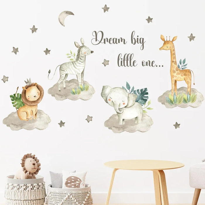 Adorable Watercolour Animal Wall Decals For Kids Room Decor