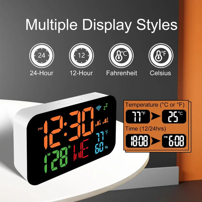 Indoor Desk Clock With Temperature Humidity And Dual Alarm