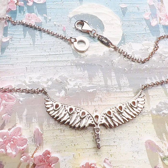 925 Sterling Silver Rose Gold Phoenix Wing Jewelry Set Necklace & Bracelet For Women