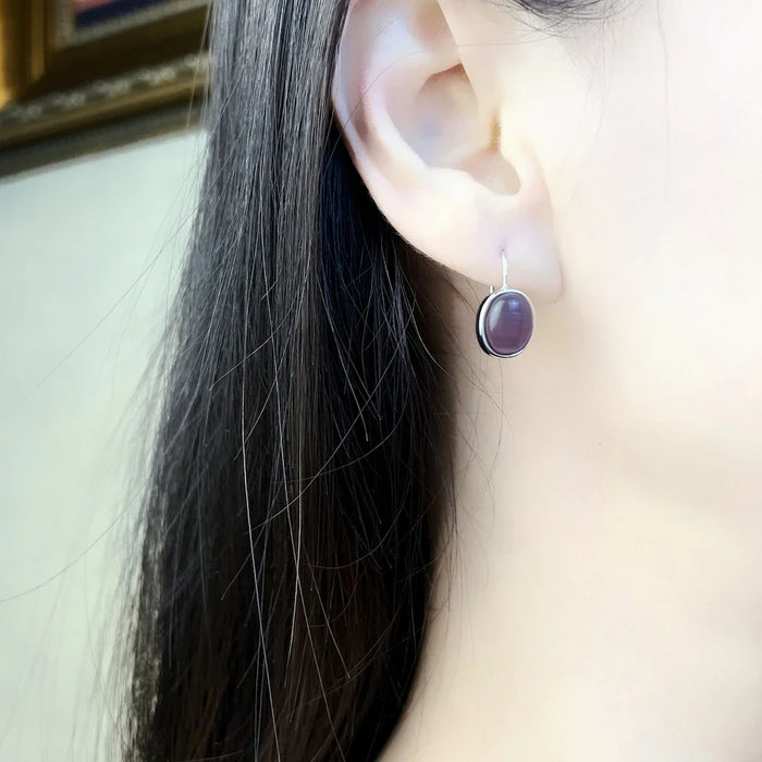 925 Sterling Silver Oval Drop Earrings European Style Fine Jewelry For Women