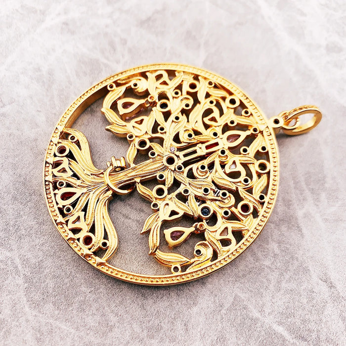 925 Sterling Silver Artful Tree Gold Raven Spring Pendant Jewelry For Women