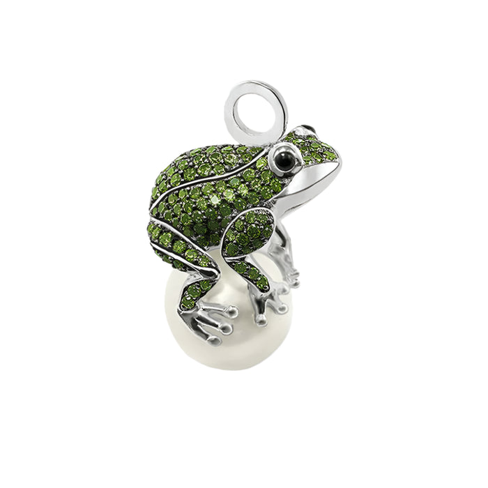 925 Sterling Silver Green Frog & Pearl Pendant Fashion Jewelry Gift