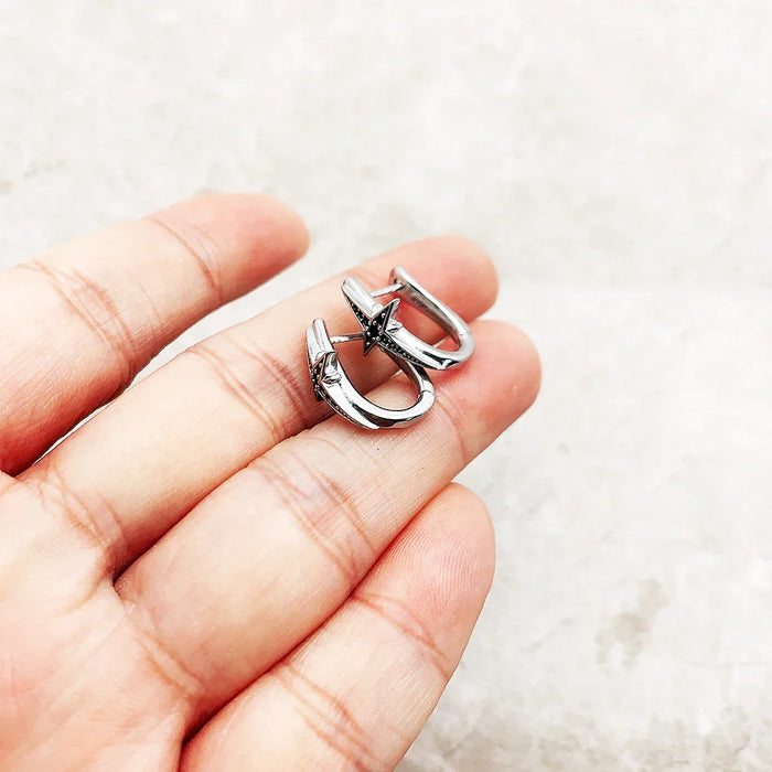 925 Sterling Silver Boho Star Hoop Earrings Lucky For Women