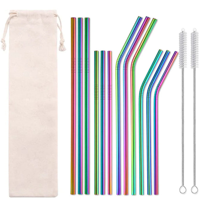 12 Piece Portable Stainless Steel Straws Set