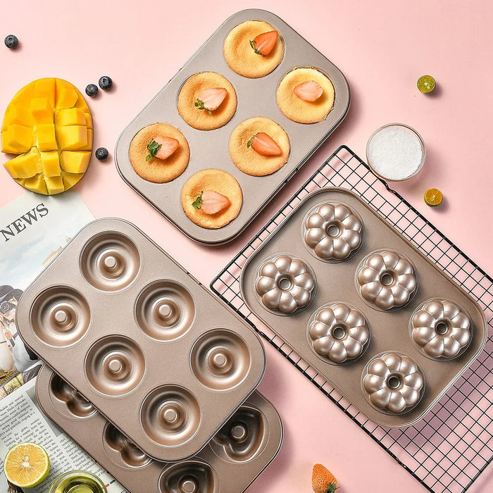 6 Hole Non Stick Carbon Steel Baking Tray For Diy Cakes And Muffins