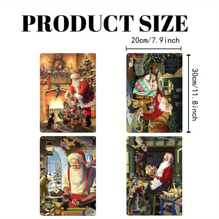 Santa Claus Metal Sign 4Pc Christmas Decor Set