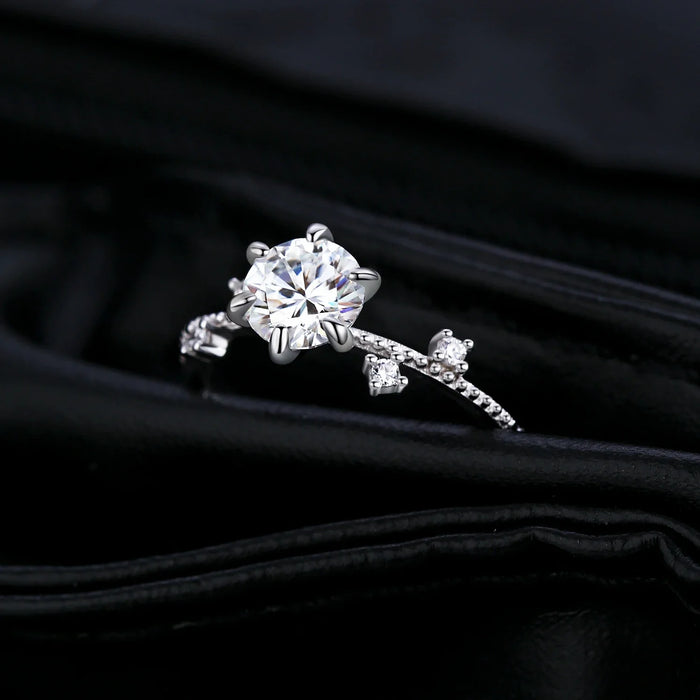 925 Sterling Silver Delicate 1Ct Moissanite Flower Ring