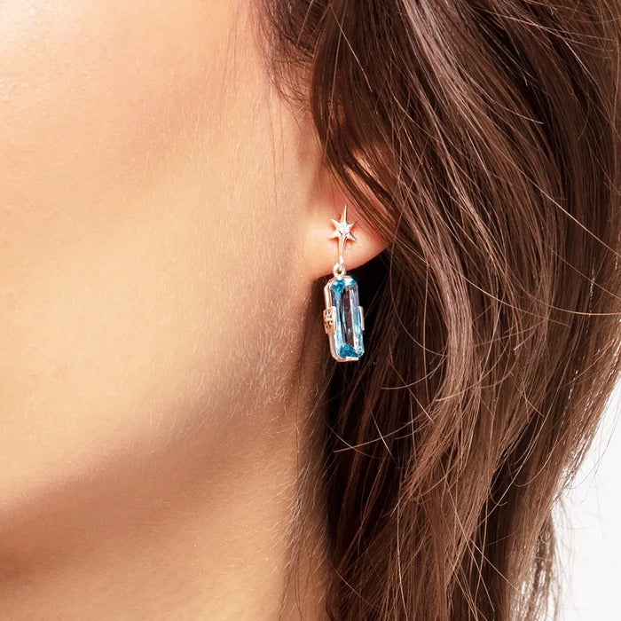 925 Sterling Silver Blue Star Stud Earrings Real