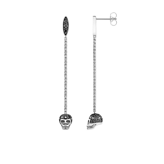 925 Sterling Silver Black Stone Skull Earrings Women Punk