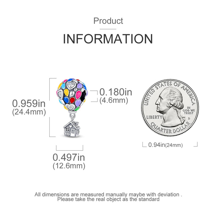 925 Sterling Silver Colourful Hot Air Balloon Pendant Fits Bracelet Diy Gift