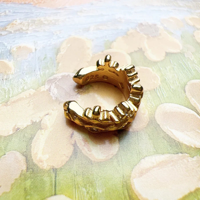 925 Sterling Silver Gold Crown Ear Cuff Vintage Style Women