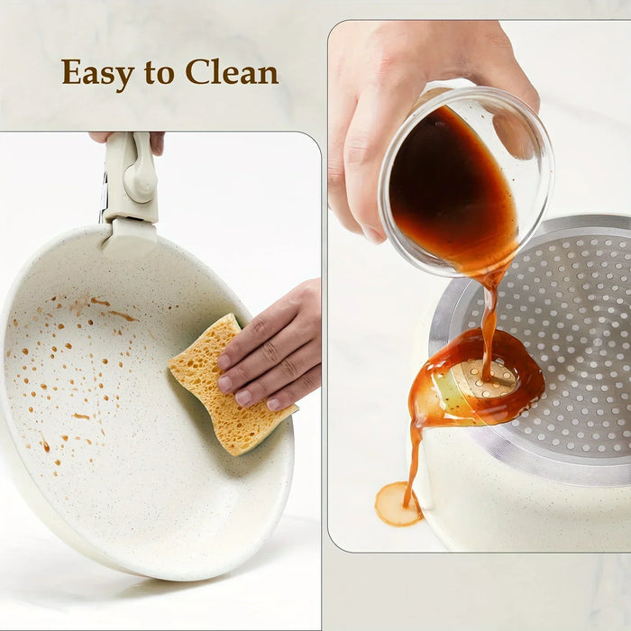 12 Piece Nonstick Induction Cookware Set With White Granite Finish