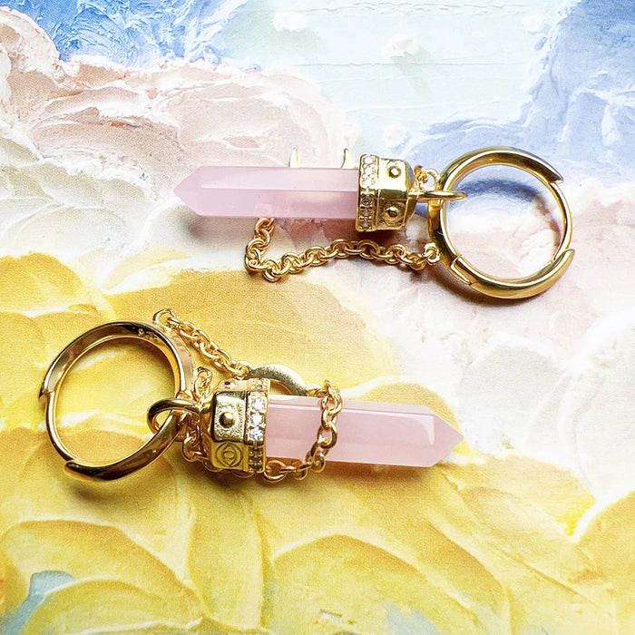 925 Sterling Silver Rose Quartz Hexagonal Hoop Earrings